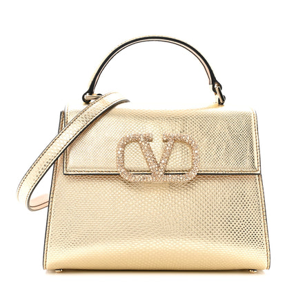 Valentino Garavani Metallic Calfskin Crystal Snake Embossed Mini VSling Top Handle Bag Gold 1 of 9