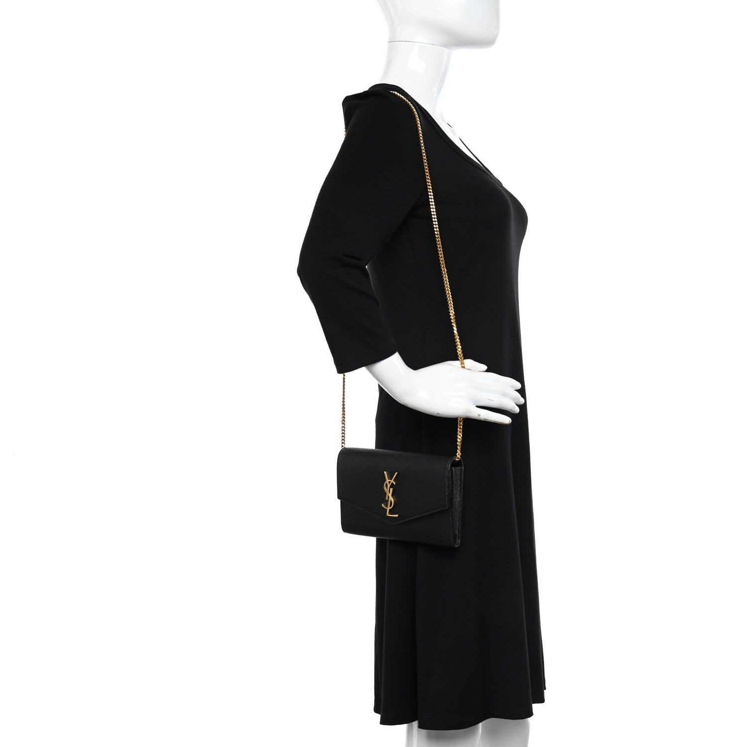 Saint Laurent Grain de Poudre Uptown Chain Wallet Black 2 of 12