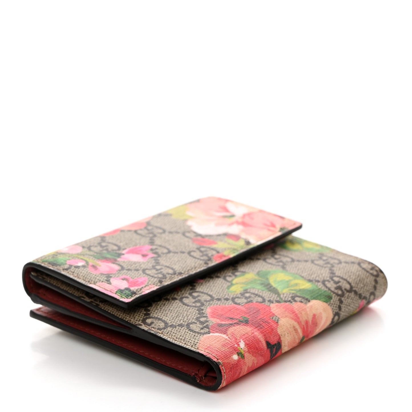 GG Supreme Monogram Blooms French Flap Wallet Beige Multicolor Dry Rose