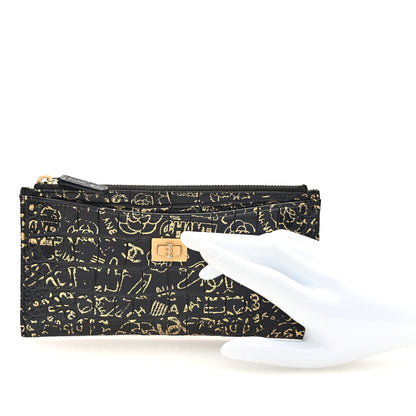 Chanel Calfskin Crocodile Embossed Graffiti 2.55 Cocodile Reissue Zip Pouch Black Gold 2 of 7