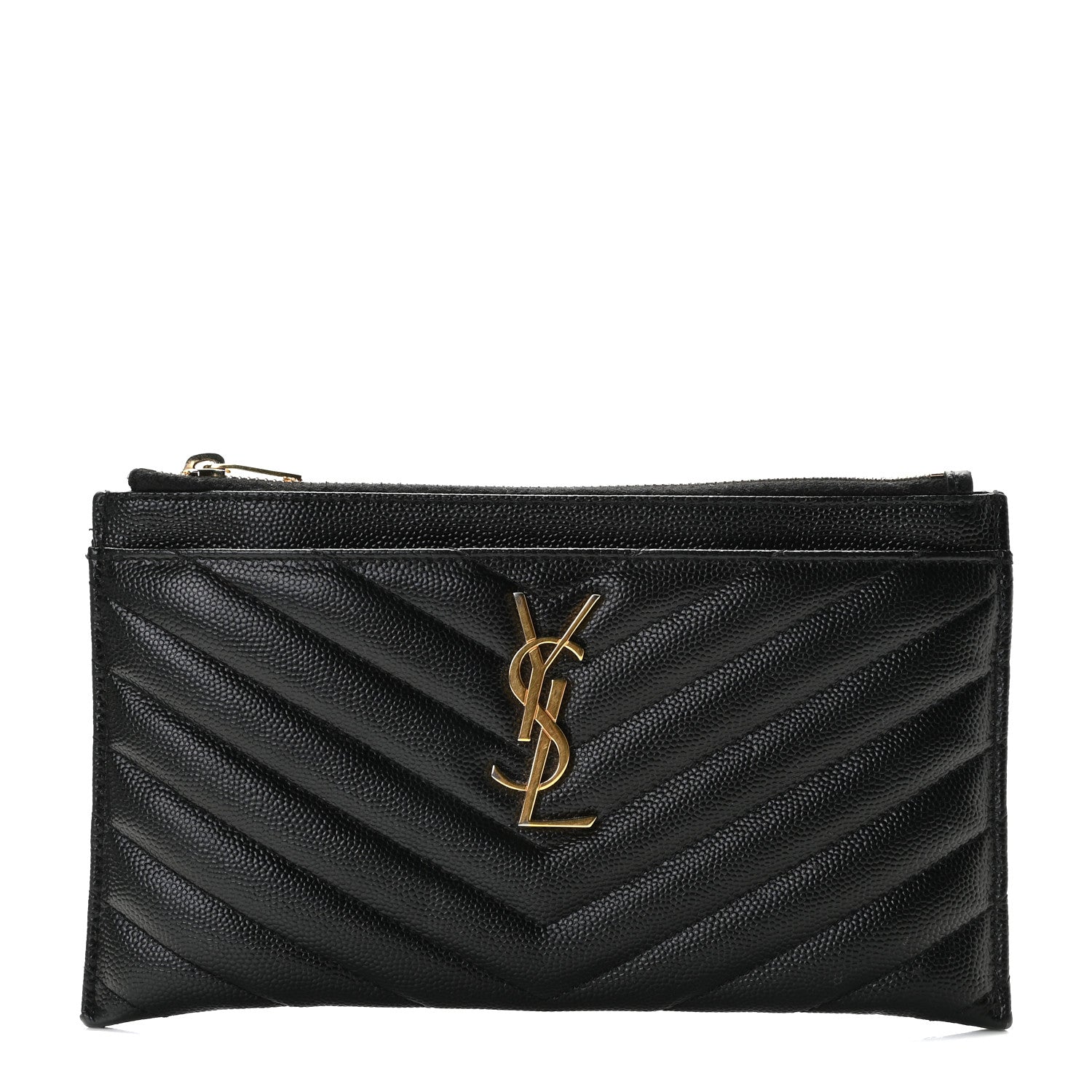Saint Laurent Grain De Poudre Chevron Monogram Bill Pouch Black 1 of 8