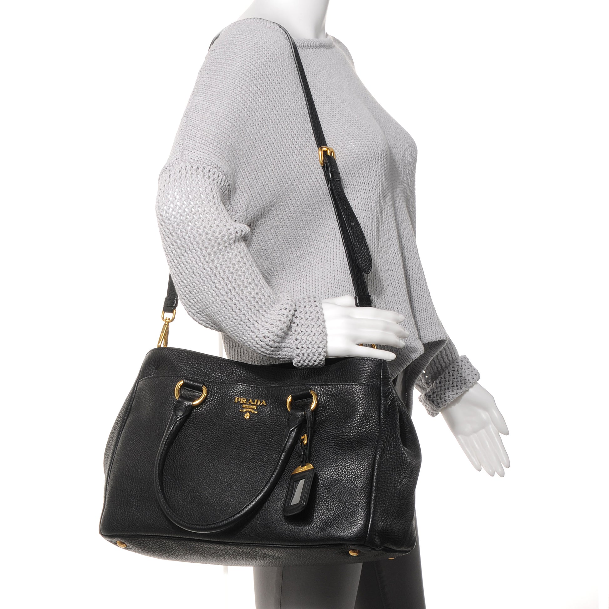 Prada Vitello Daino Tote Black 2 of 10