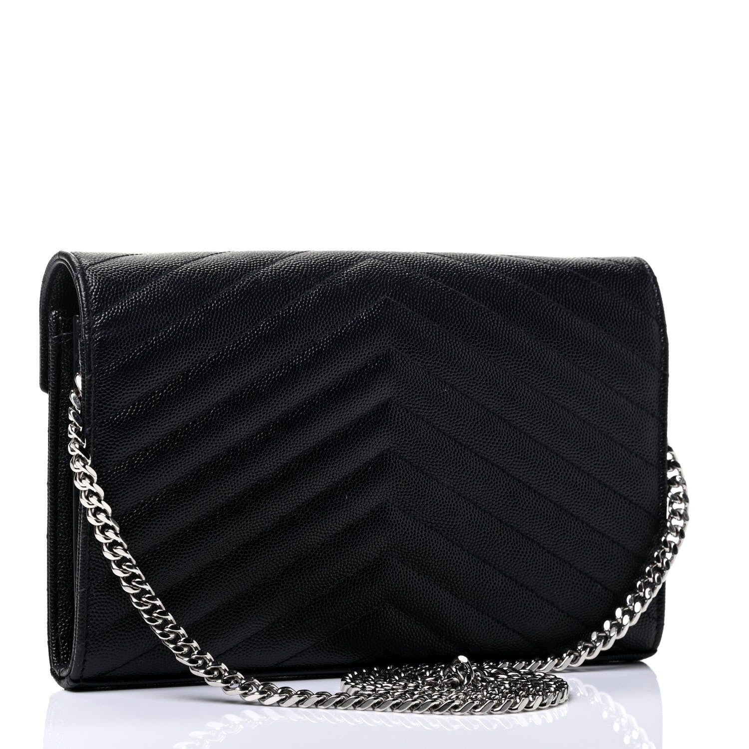 Saint Laurent Grain De Poudre Matelasse Chevron Monogram Chain Wallet Black 2 of 4