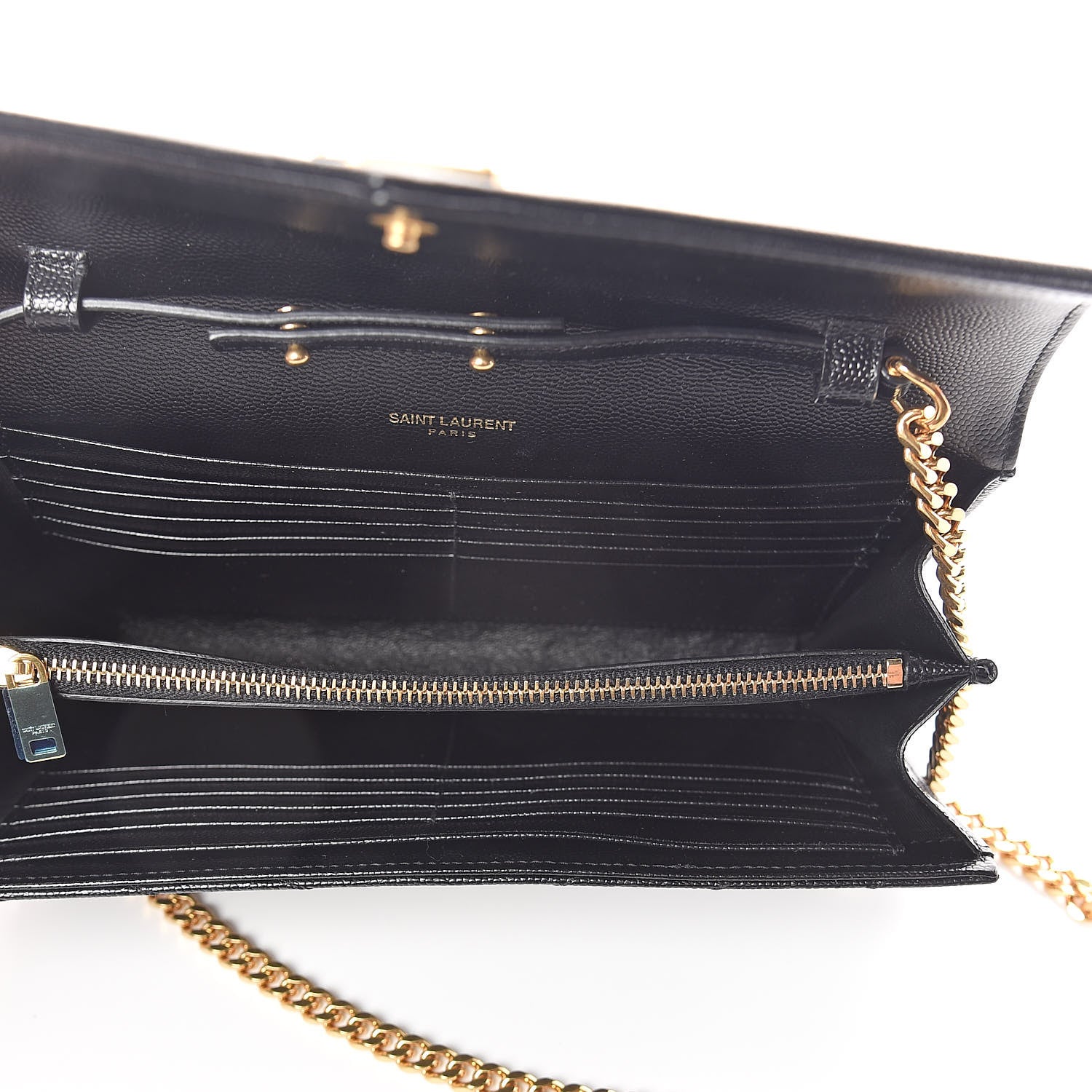 Saint Laurent Grain De Poudre Matelasse Chevron Monogram Chain Wallet Black 5 of 8