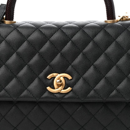 Chanel Caviar Lizard Embossed Quilted Small Coco Handle Flap Black 10 of 10