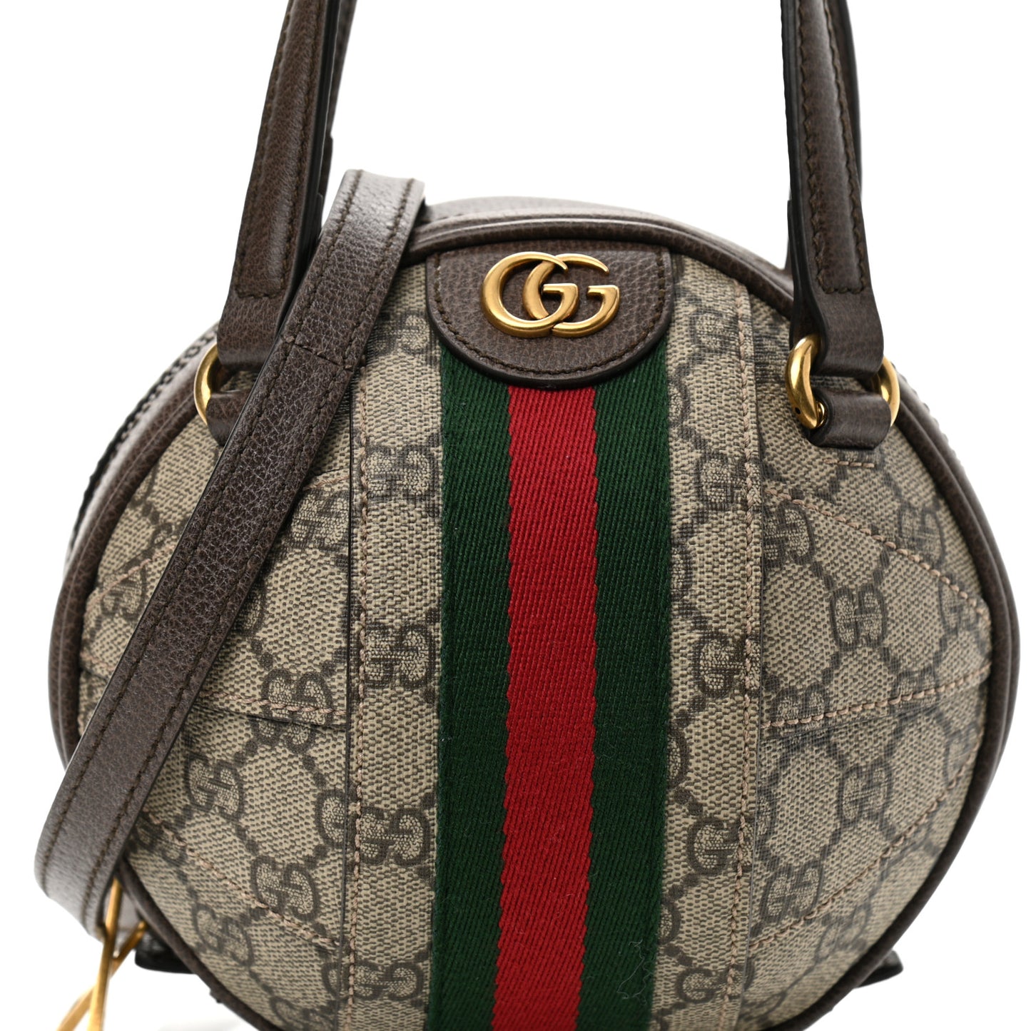 GG Supreme Monogram Textured Dollar Calfskin Web Mini Ophidia Basketball Shaped Shoulder Bag Beige Ebony New Acero