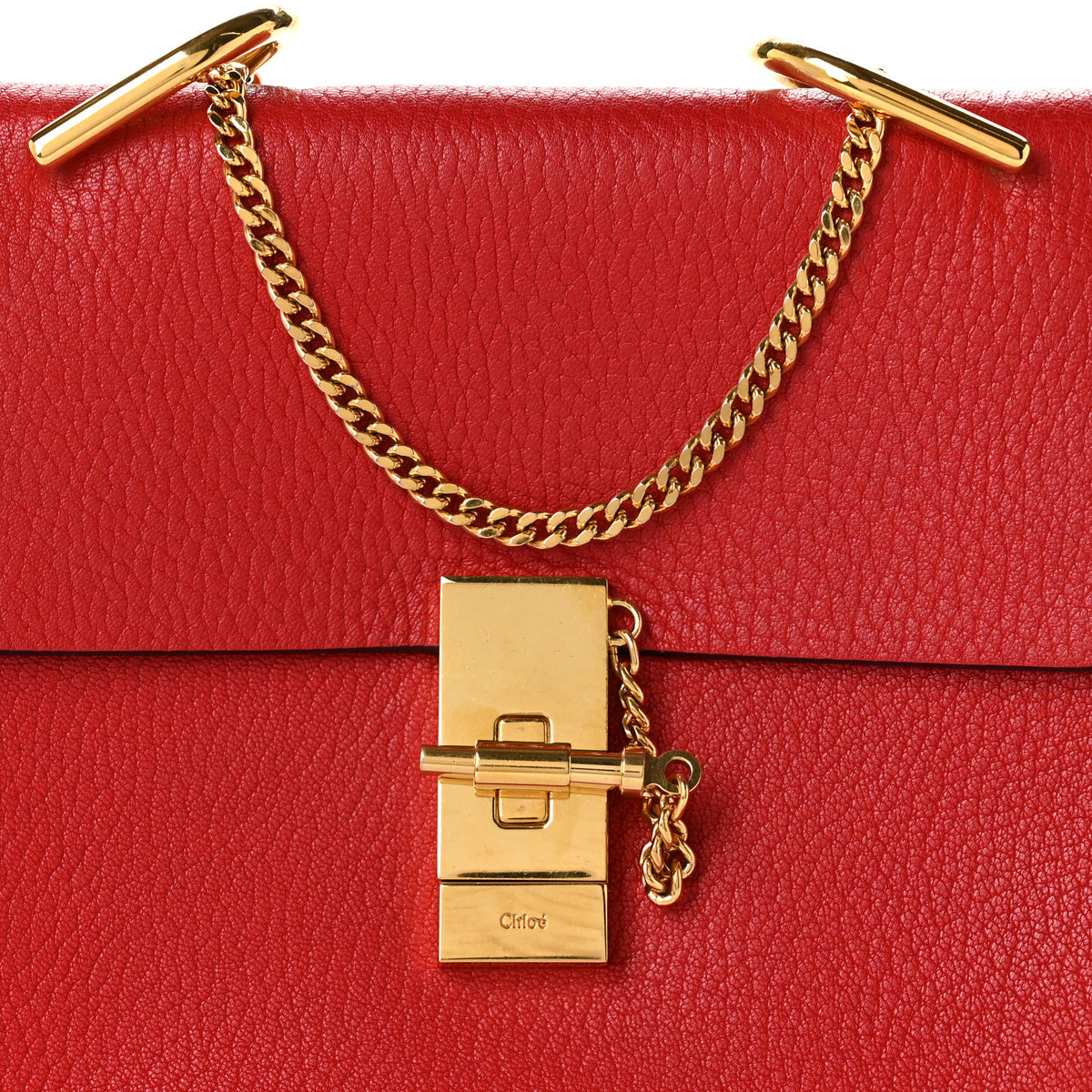 Chloe Grained Lambskin Mini Drew Shoulder Bag Plaid Red 7 of 10