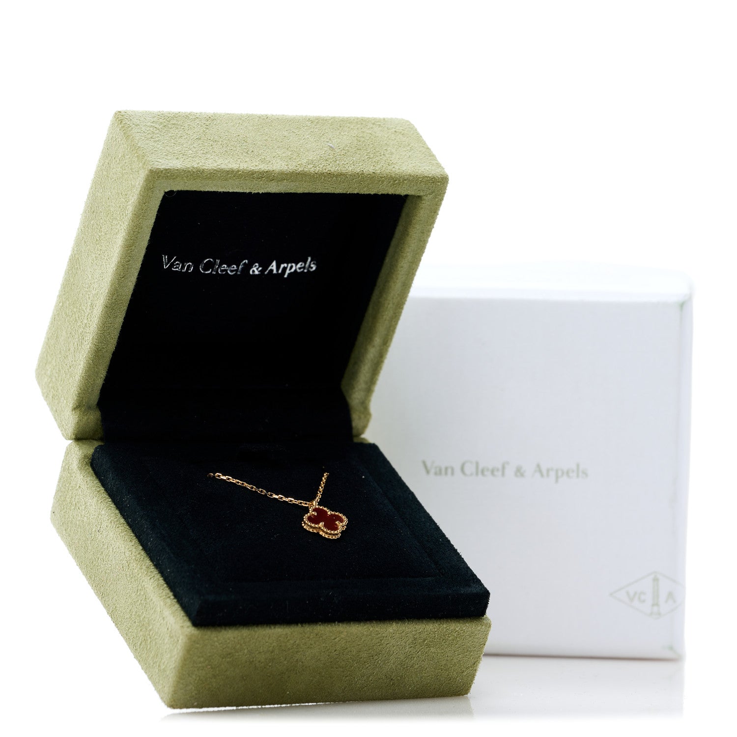 Van Cleef & Arpels 18K Rose Gold Carnelian Sweet Alhambra Pendant Necklace 5 of 5