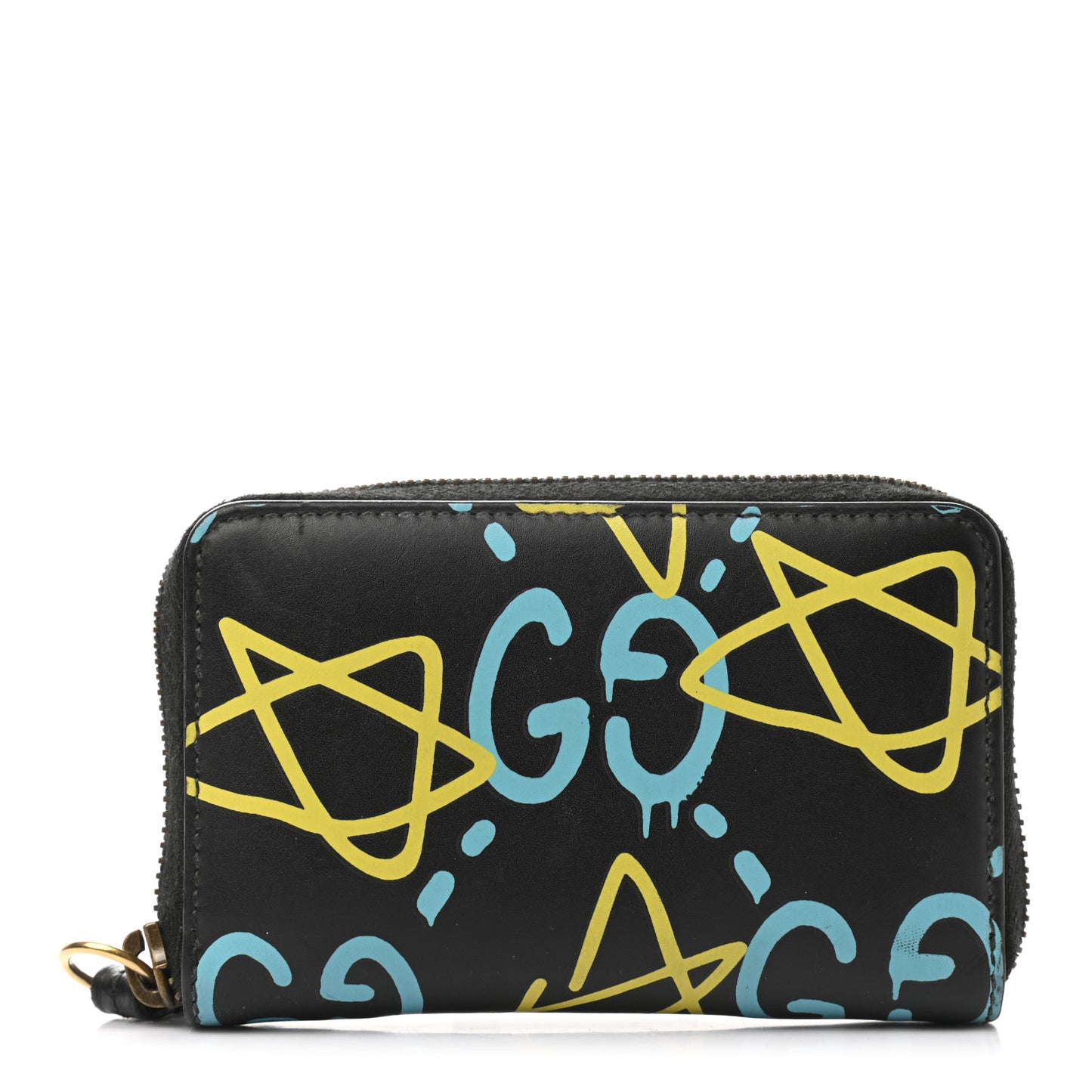Calfskin GucciGhost Zip Around Card Case Black New Acquamarine