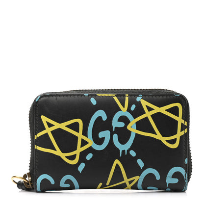 Gucci Calfskin GucciGhost Zip Around Card Case Black New Acquamarine 1 of 8