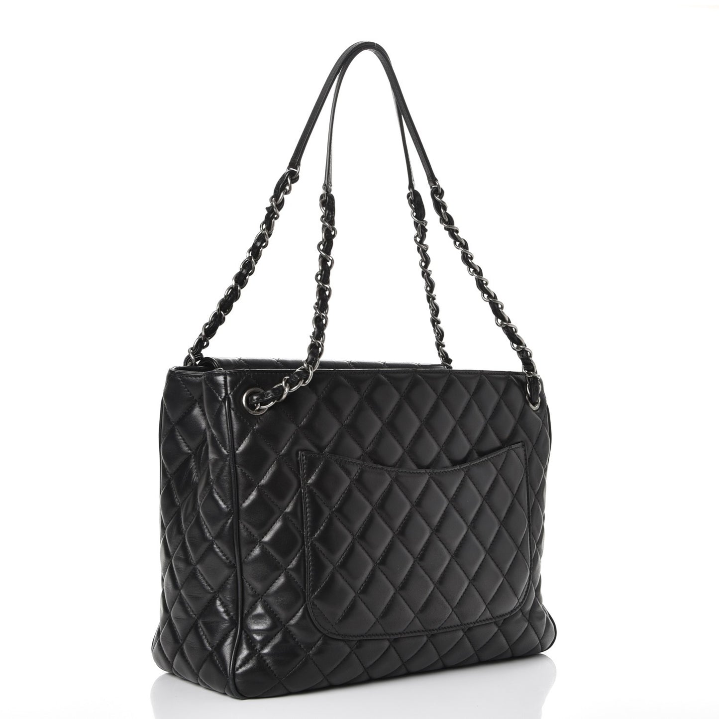 Lambskin Quilted Front Flap Tote Black