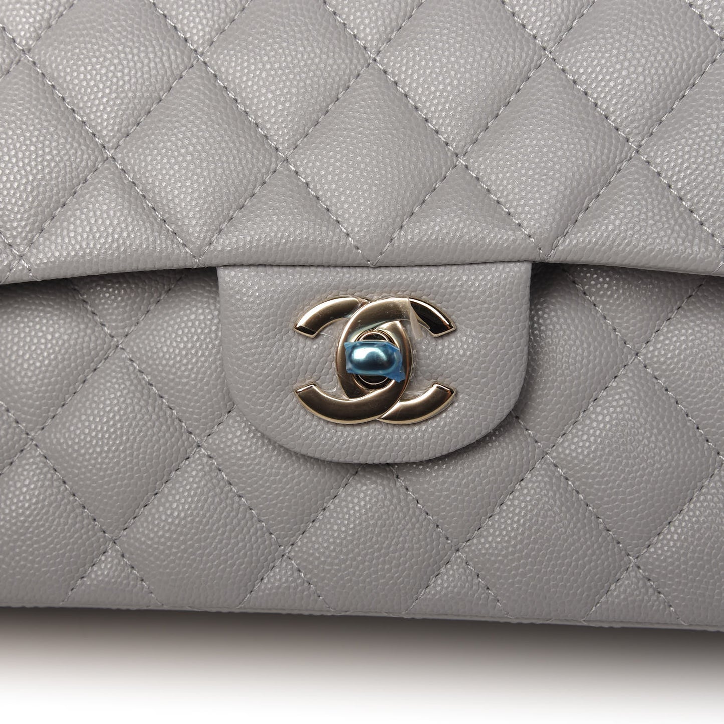 Caviar Quilted Small Double Flap Grey