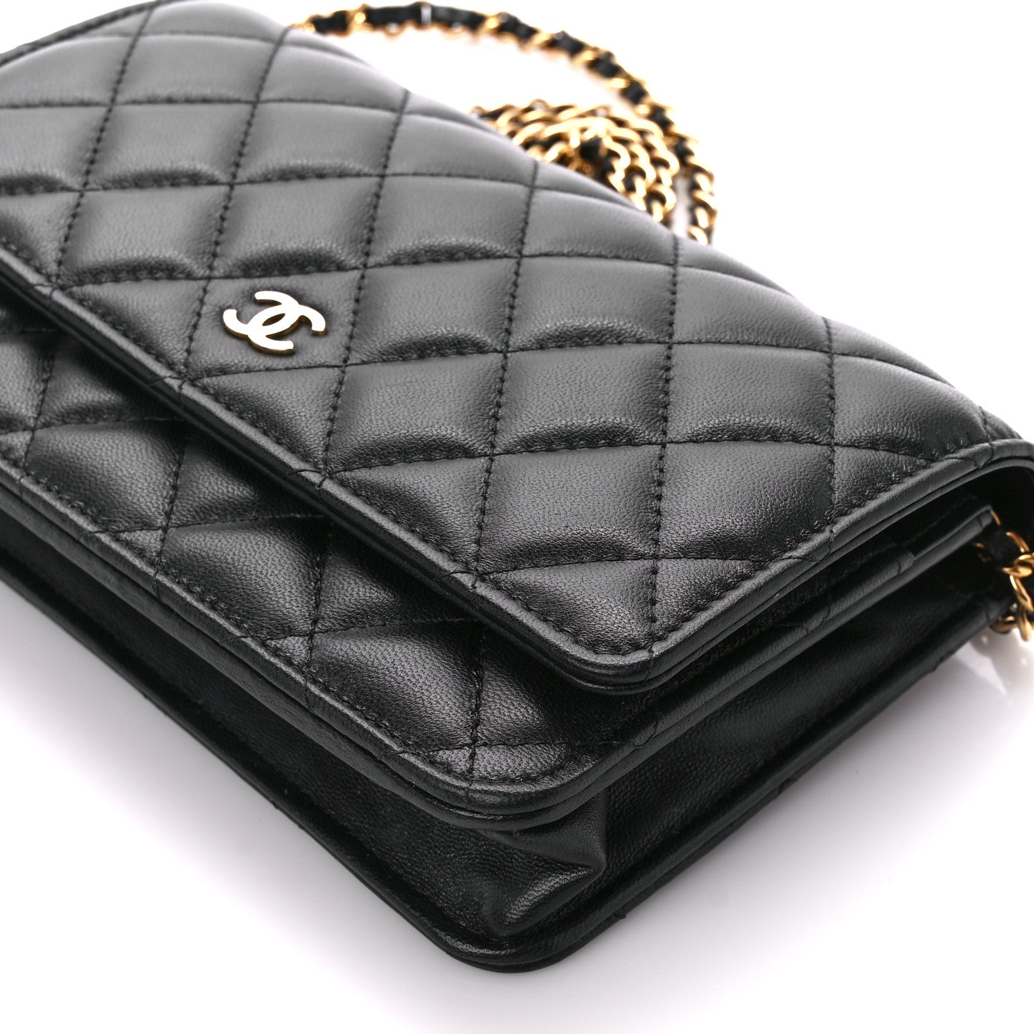 Chanel Lambskin Quilted Wallet On Chain WOC Black 11 of 12