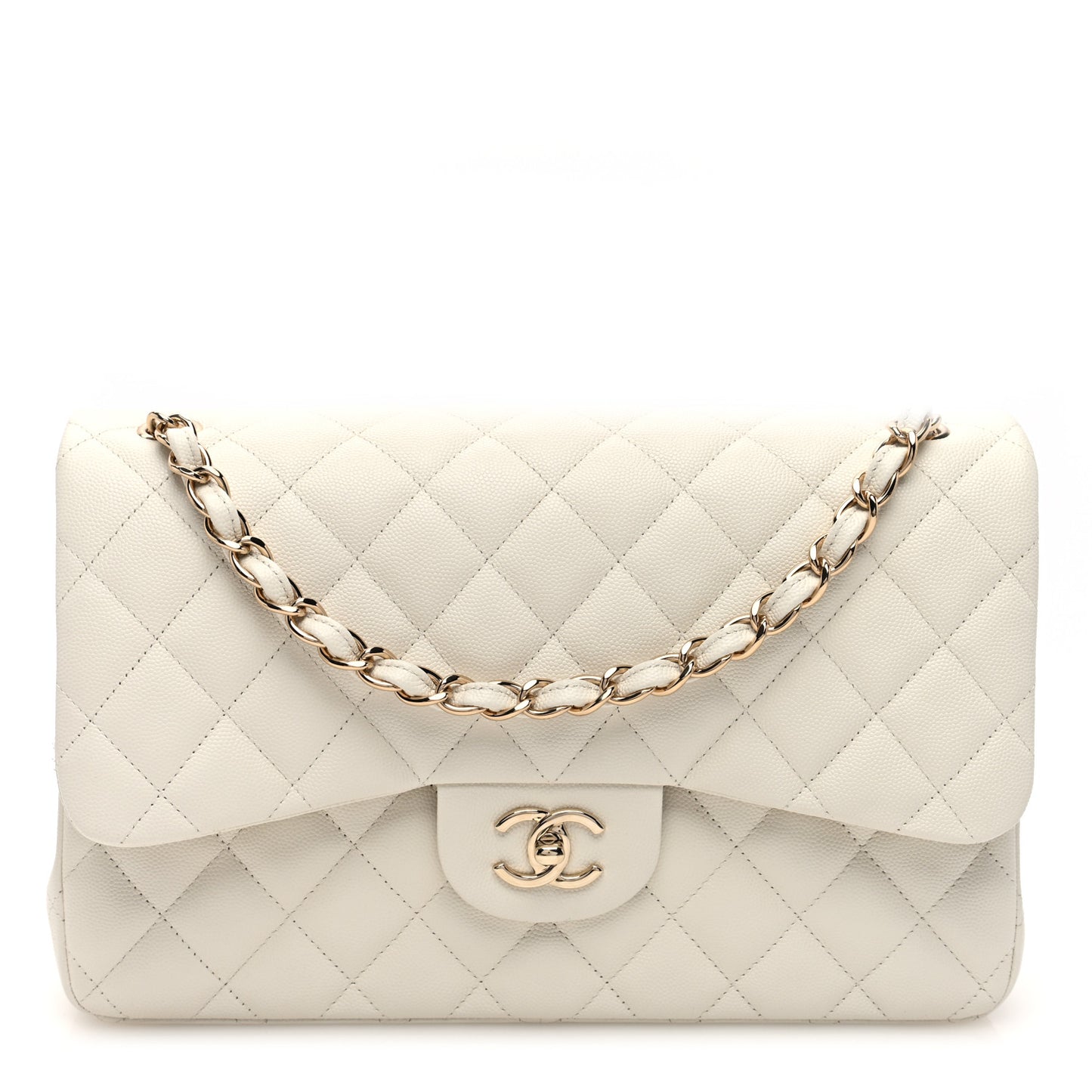 Caviar Quilted Jumbo Double Flap White