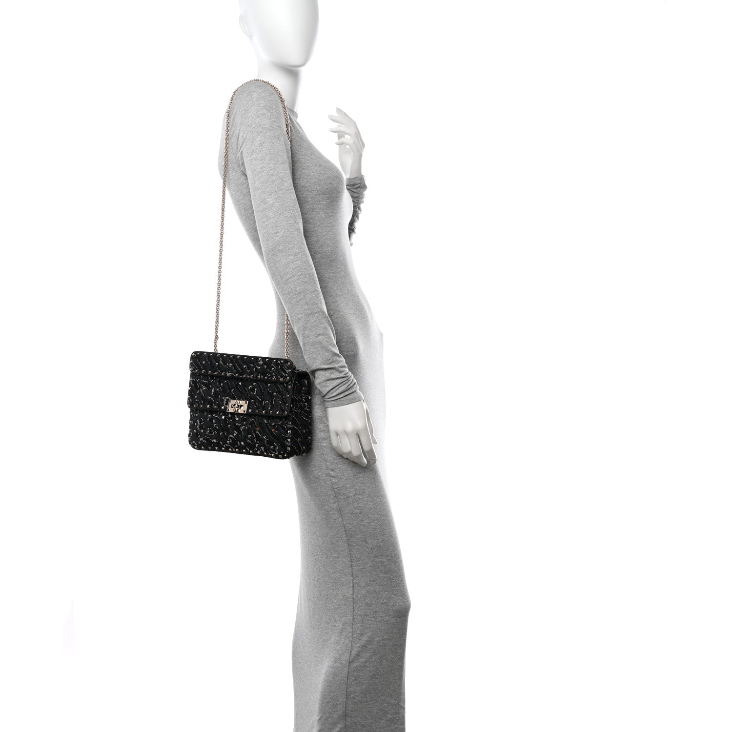 Valentino Garavani Lambskin Sequin Medium Rockstud Spike Shoulder Bag Black 2 of 10