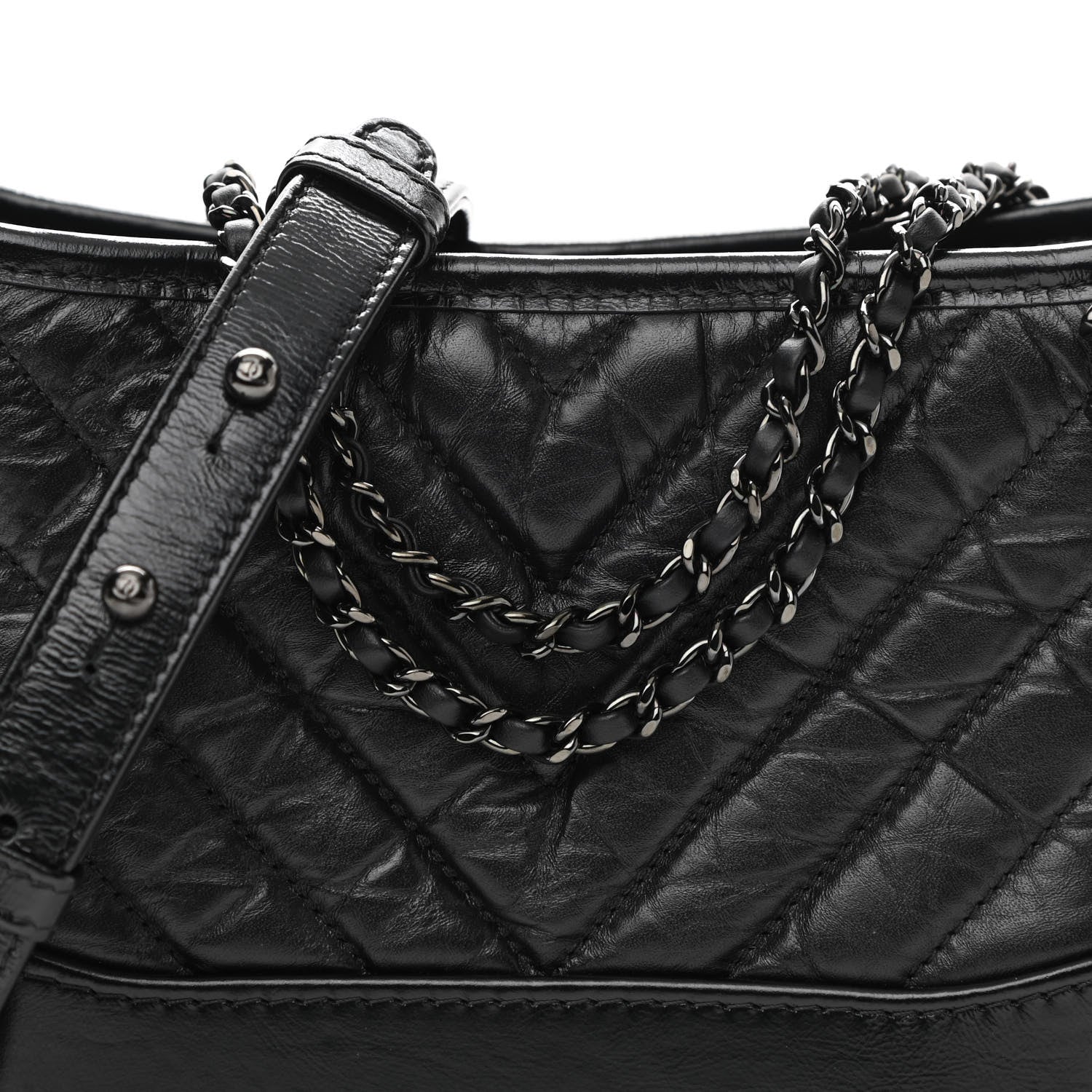 Chanel Aged Calfskin Chevron Quilted Small Gabrielle Hobo So Black 8 of 11