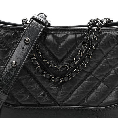 Chanel Aged Calfskin Chevron Quilted Small Gabrielle Hobo So Black 8 of 11
