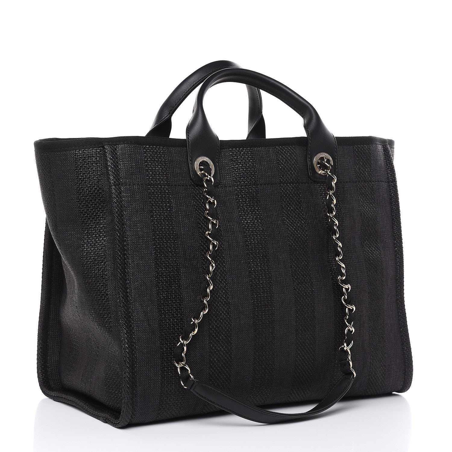 Chanel Woven Straw Raffia Striped Large Deauville Tote Black 3 of 9