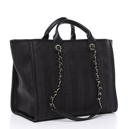 Chanel Woven Straw Raffia Striped Large Deauville Tote Black 3 of 9