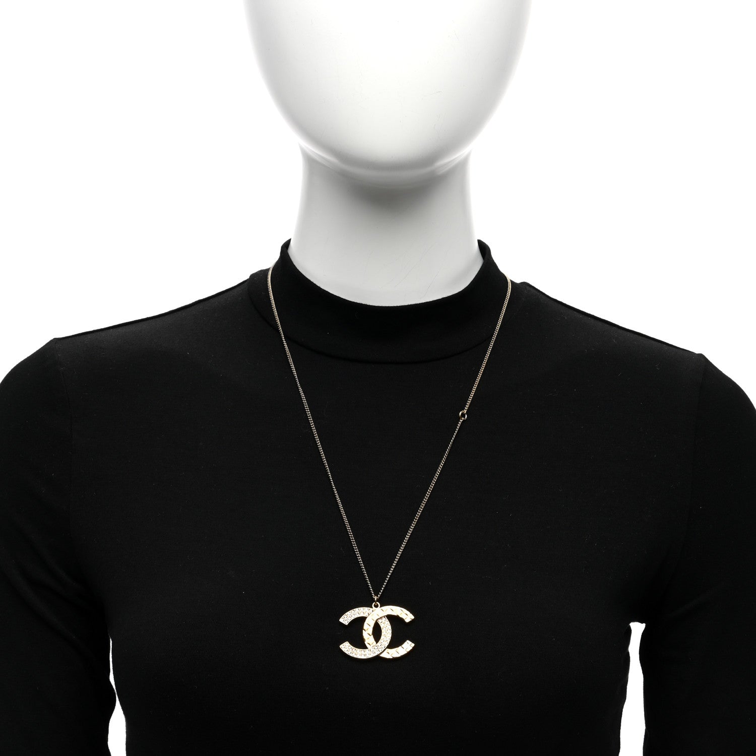 Chanel Baguette Crystal Quilted CC Pendant Necklace Gold 3 of 4