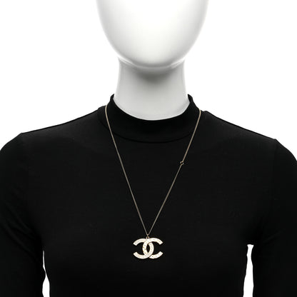 Chanel Baguette Crystal Quilted CC Pendant Necklace Gold 3 of 4