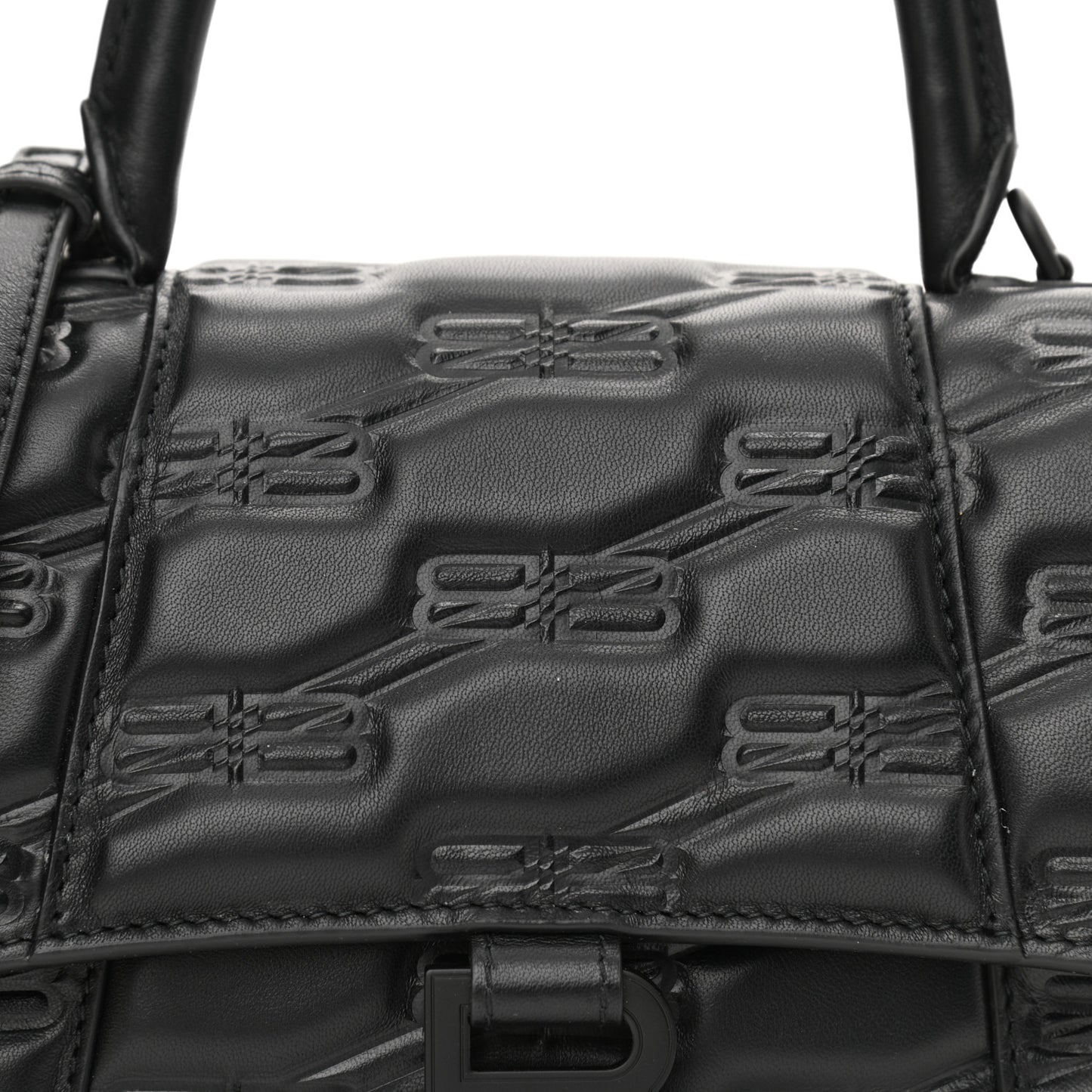 Nappa BB Monogram Embossed Small Hourglass Top Handle Bag Black
