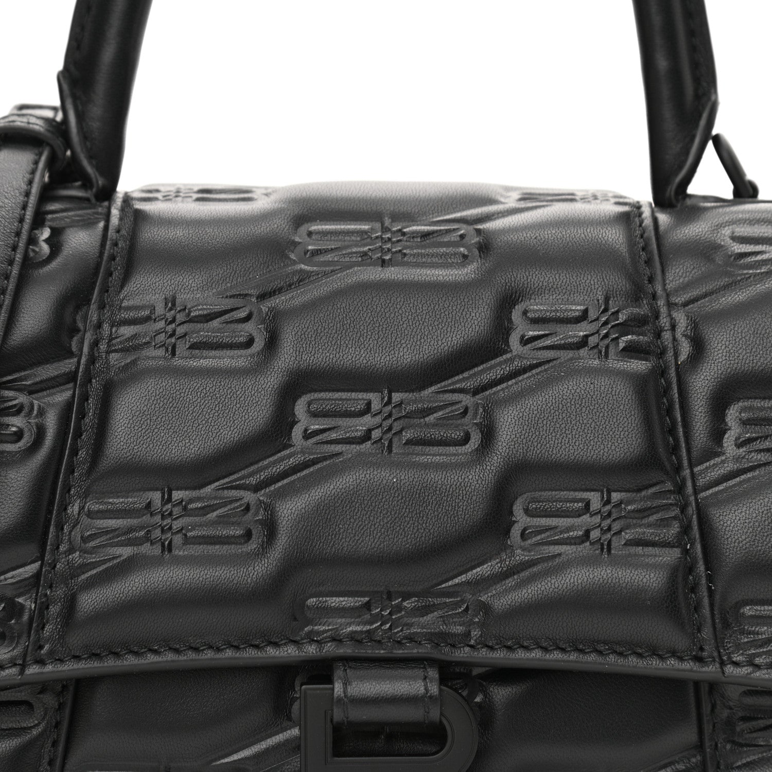 Balenciaga Nappa BB Monogram Embossed Small Hourglass Top Handle Bag Black 7 of 9