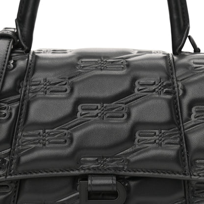 Balenciaga Nappa BB Monogram Embossed Small Hourglass Top Handle Bag Black 7 of 9