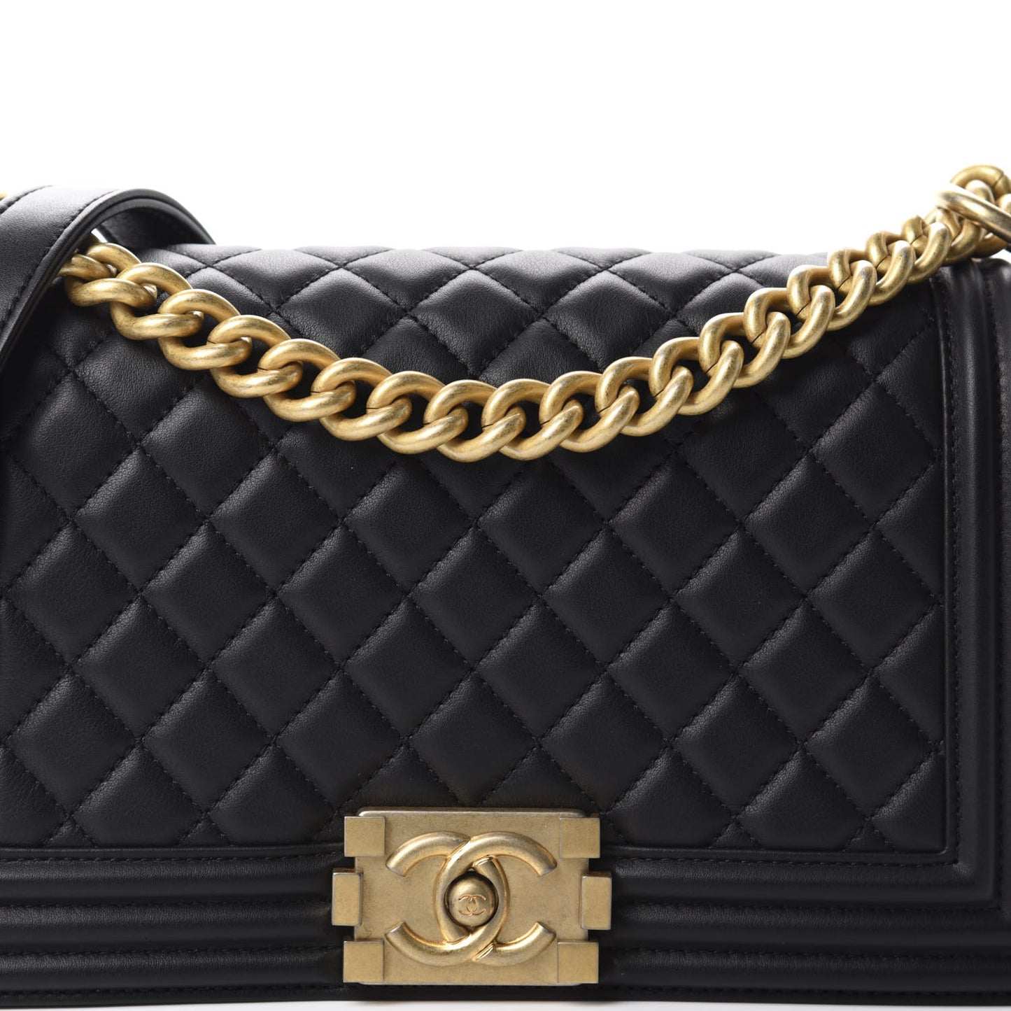 Lambskin Quilted Medium Boy Flap Black