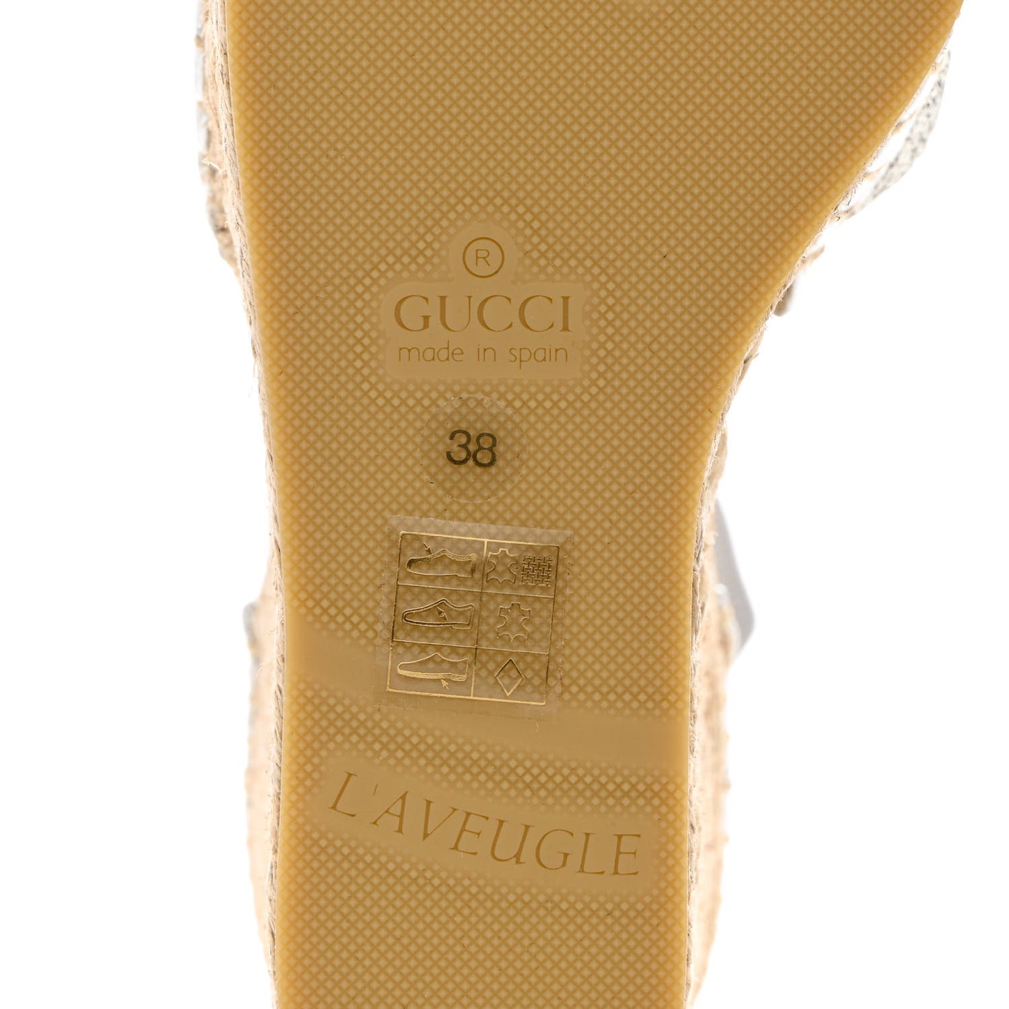 Lame GG Monogram Ankle Wrap Platform Espadrille Wedges 38 Silver Beige Light Grey
