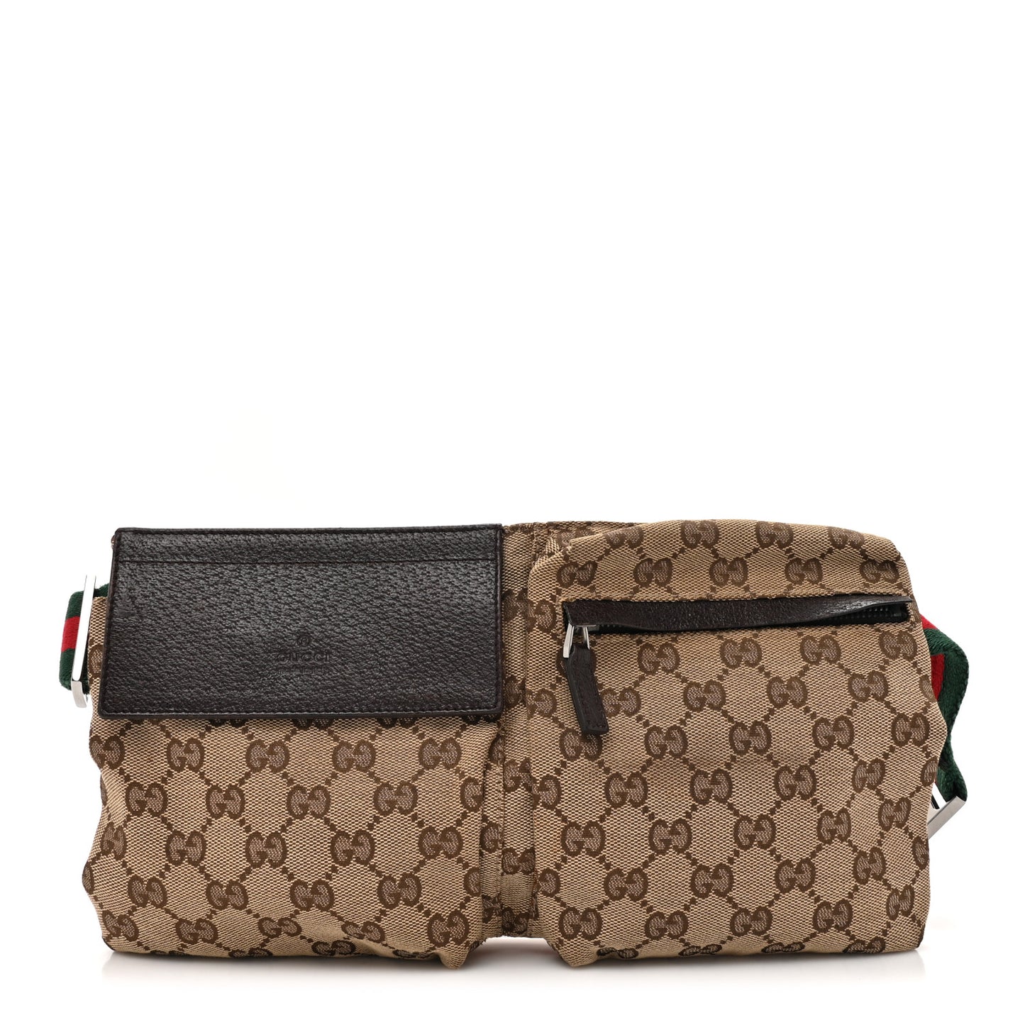 GG Monogram Double Pocket Belt Bag Dark Brown