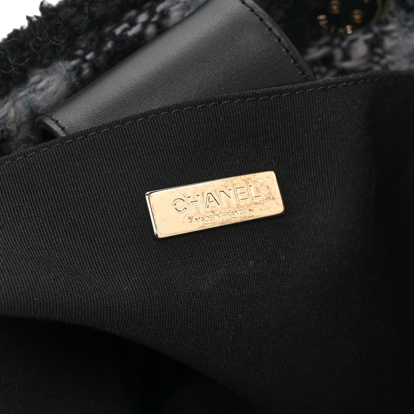 Tweed Shearling Quilted Lambskin Shopping Tote  Black Grey