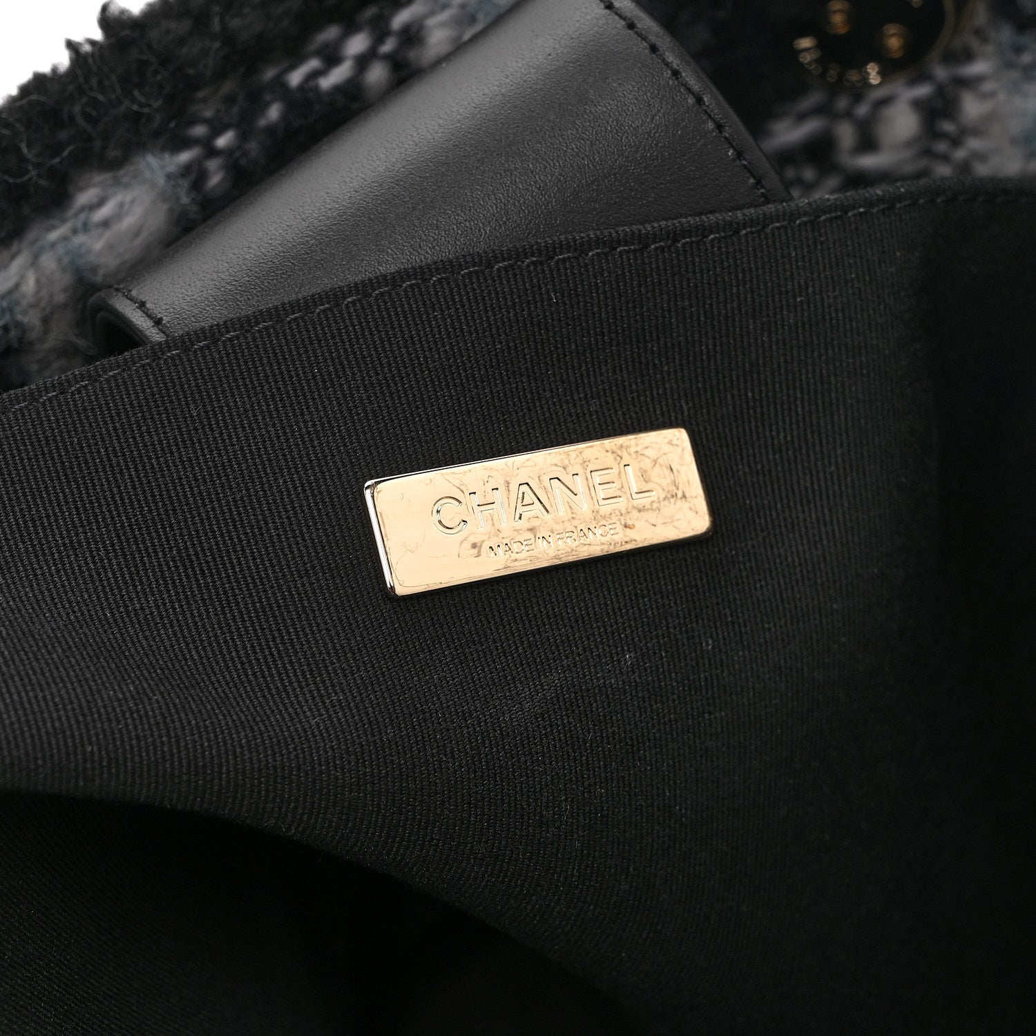 Chanel Tweed Shearling Quilted Lambskin Shopping Tote  Black Grey 6 of 10