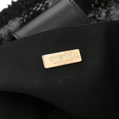 Chanel Tweed Shearling Quilted Lambskin Shopping Tote  Black Grey 6 of 10