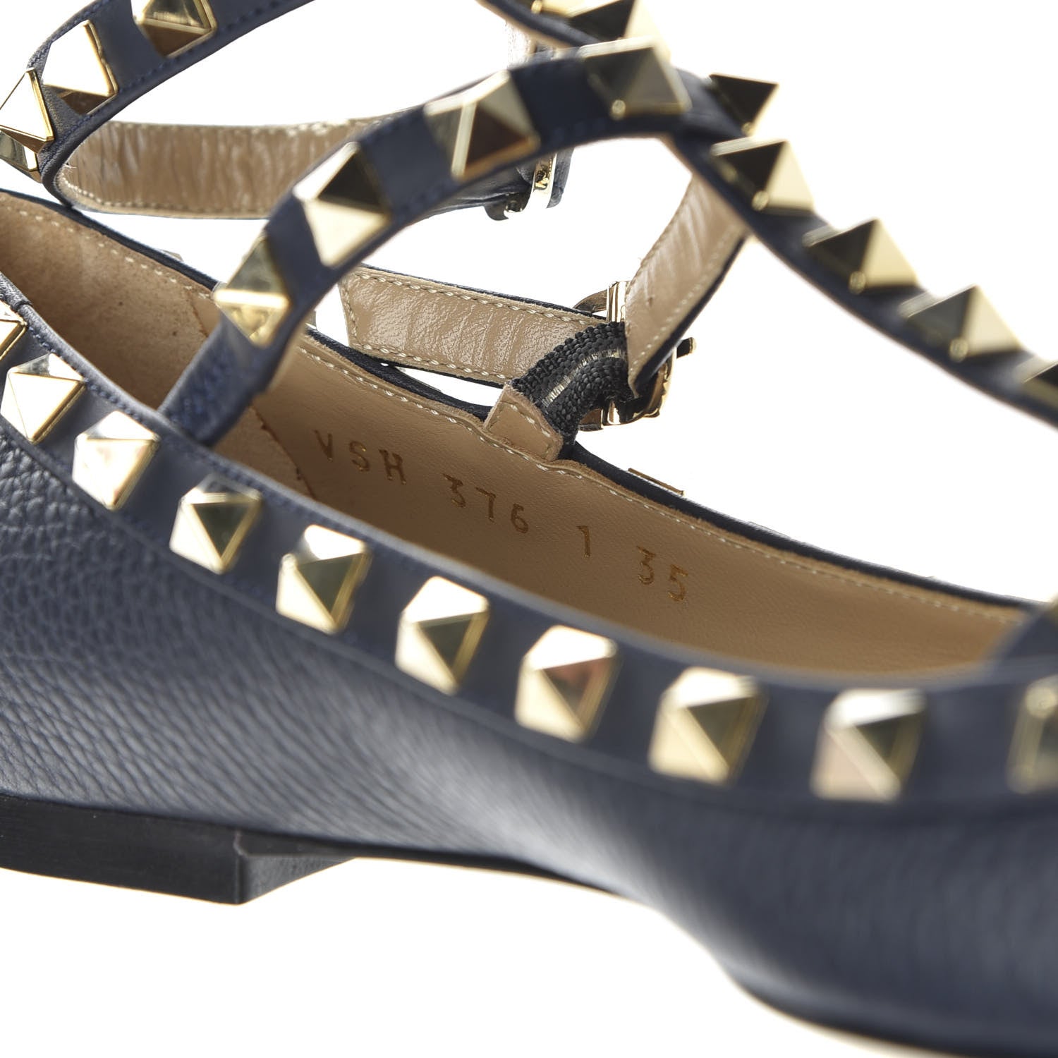 Valentino Garavani Pebbled Calfskin Rockstud Cage Ballerina Flats 35 Marine 9 of 10
