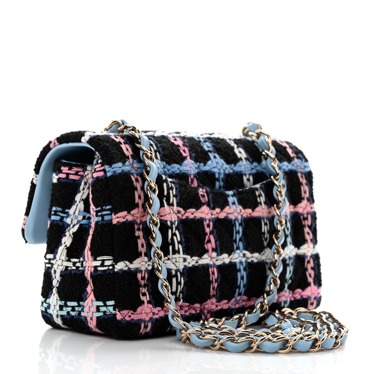 Chanel Tweed Quilted Mini Rectangular Flap Black Pink Blue Ecru 2 of 11