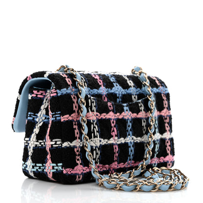 Chanel Tweed Quilted Mini Rectangular Flap Black Pink Blue Ecru 2 of 11