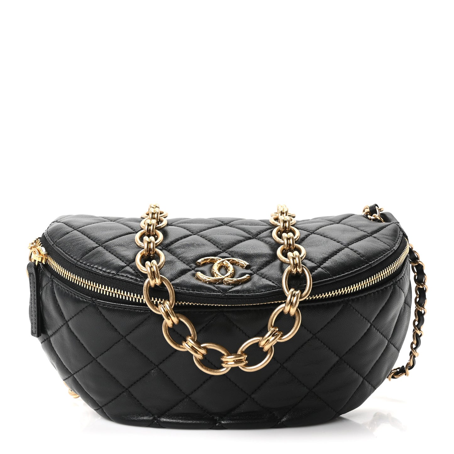 Lambskin Pearl Quilted CC Belt Bag Black