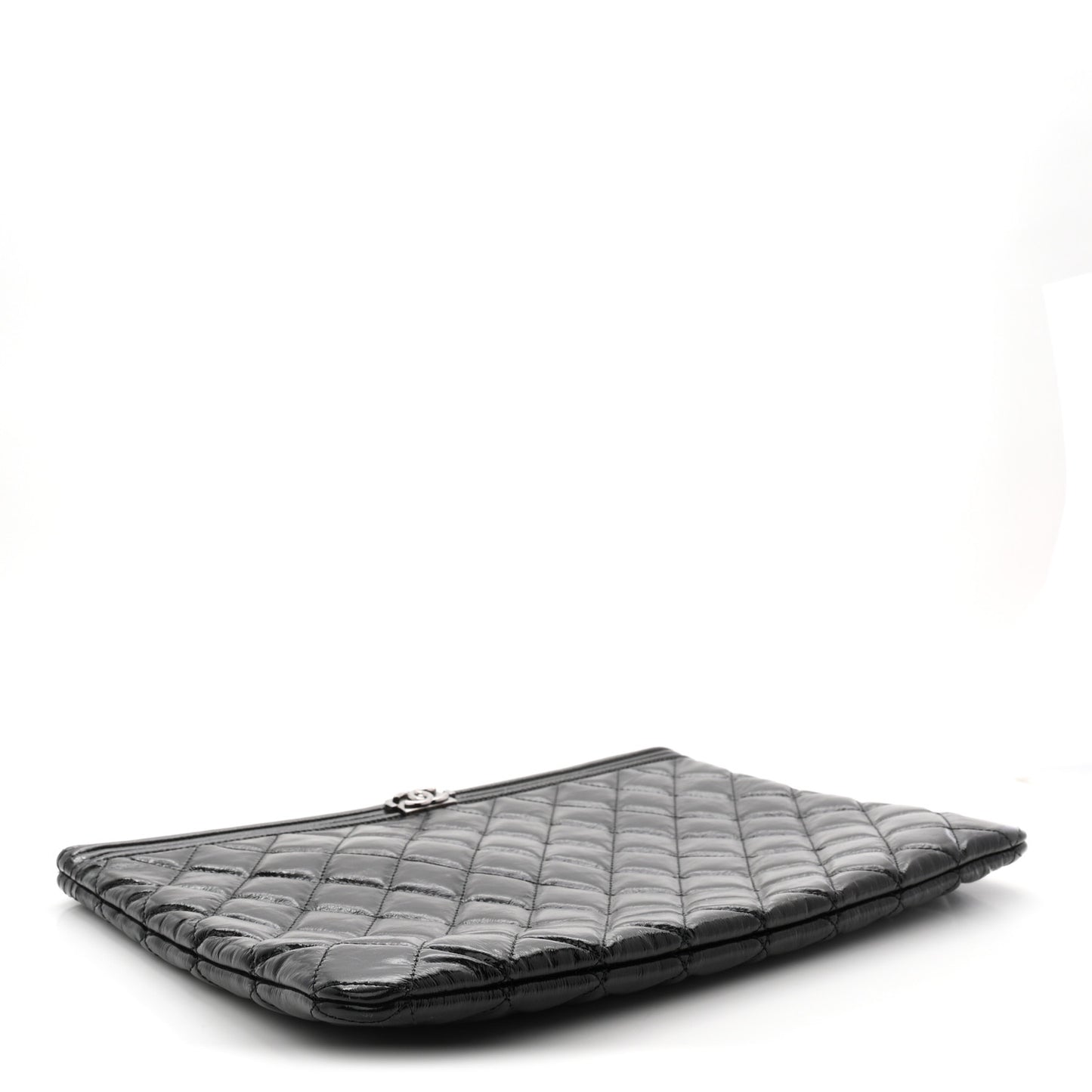 Patent Calfskin Quilted Medium Boy Cosmetic Case Black