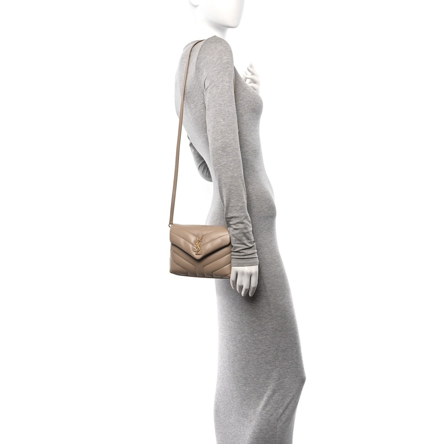 Saint Laurent Calfskin Y Quilted Monogram Toy Loulou Crossbody Bag Dark Beige 2 of 11