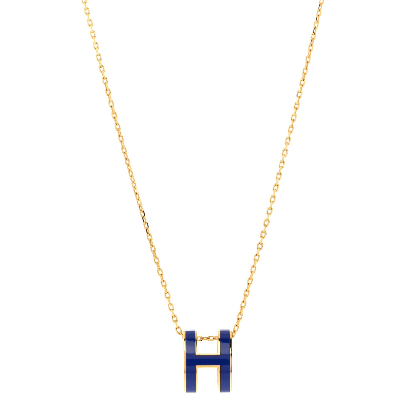 Lacquered Gold Pop H Pendant Necklace Bleu Royal
