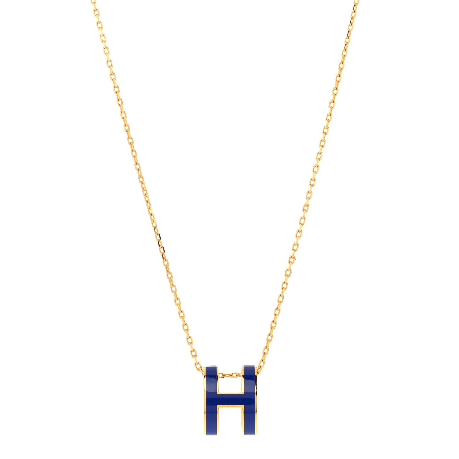 Hermes Lacquered Gold Pop H Pendant Necklace Bleu Royal 1 of 8