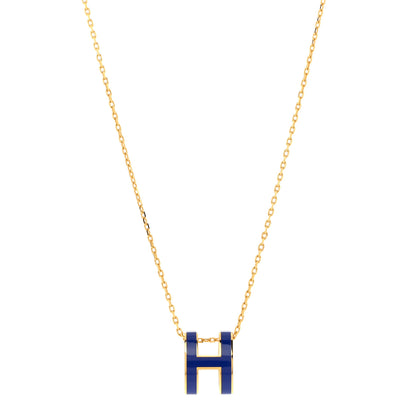 Hermes Lacquered Gold Pop H Pendant Necklace Bleu Royal 1 of 8