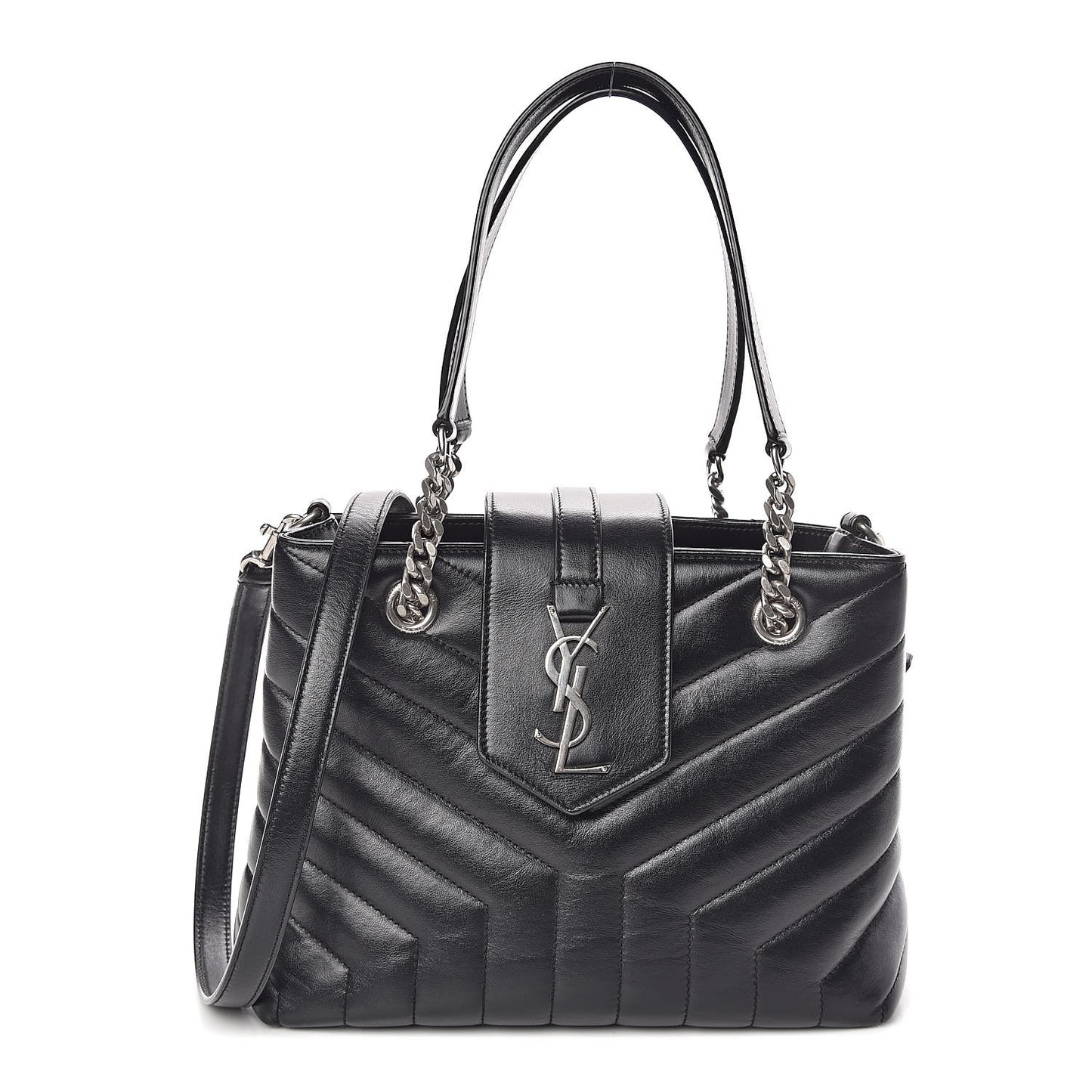 Calfskin Y Quilted Monogram Small Loulou Shopper Black