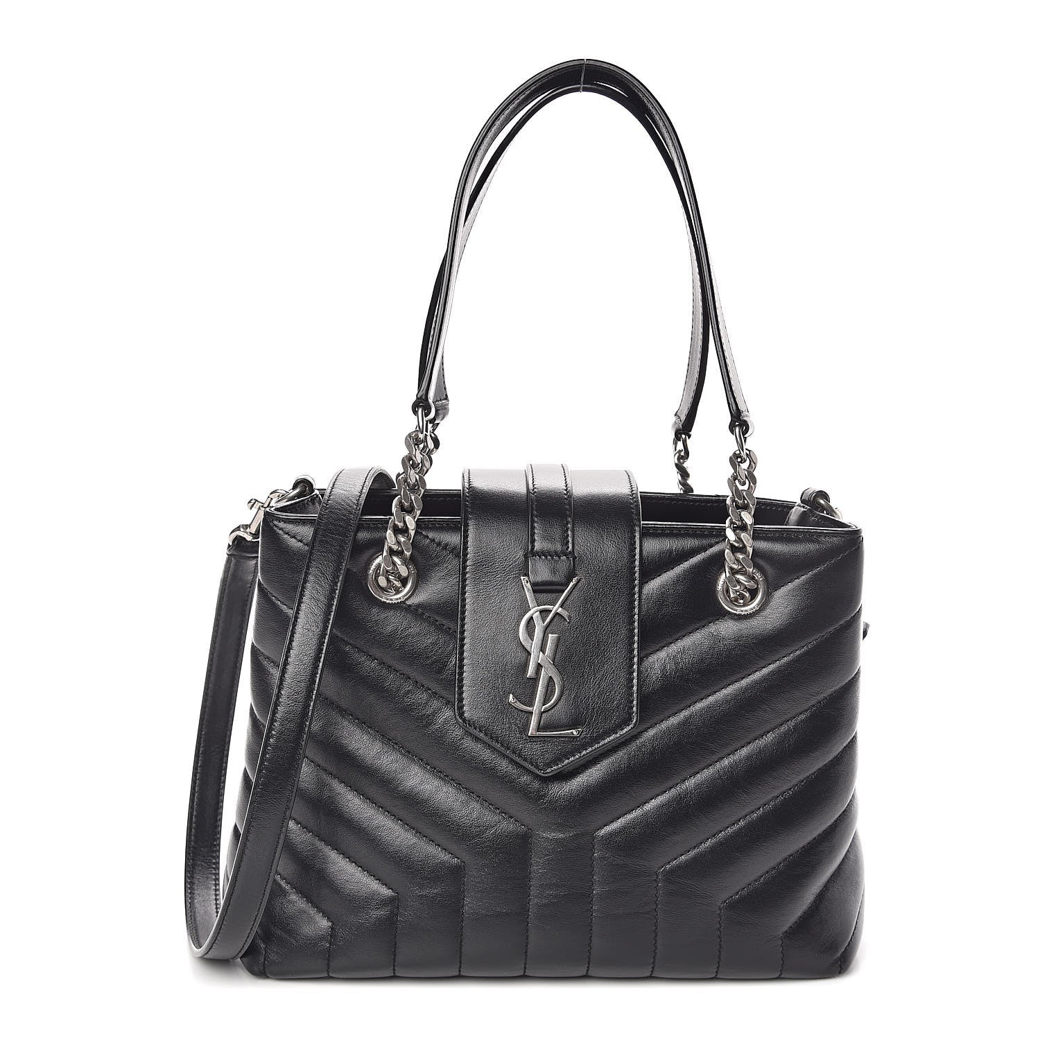 Saint Laurent Calfskin Y Quilted Monogram Small Loulou Shopper Black 1 of 10