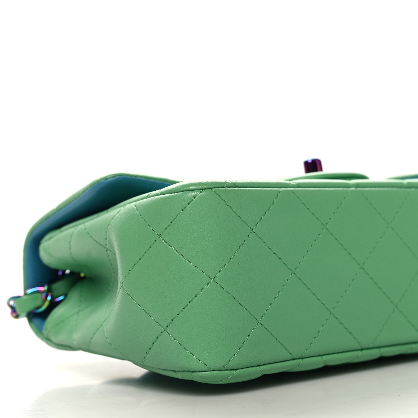 Lambskin Quilted Mini Rectangular Flap Green Blue