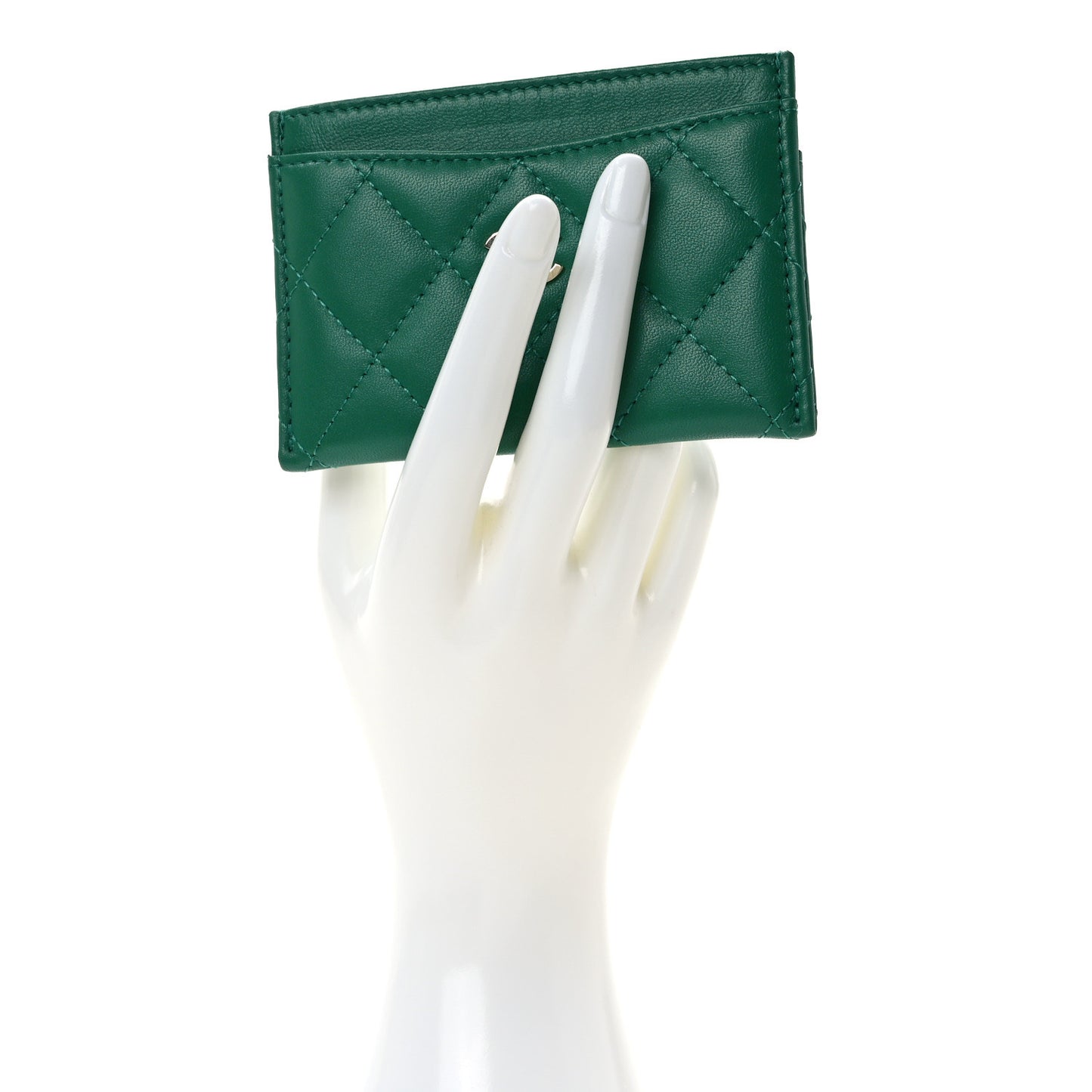 Lambskin Quilted Card Holder Green