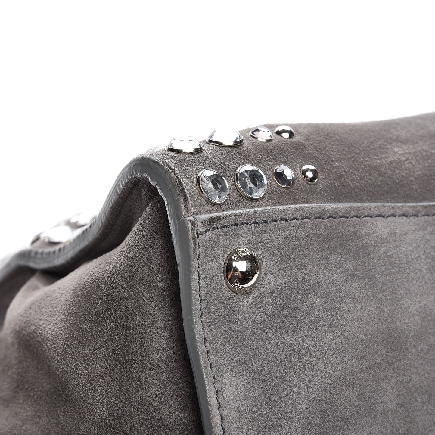 Scamosciato Suede Studded Crystal Twin Pocket Tote Marmo