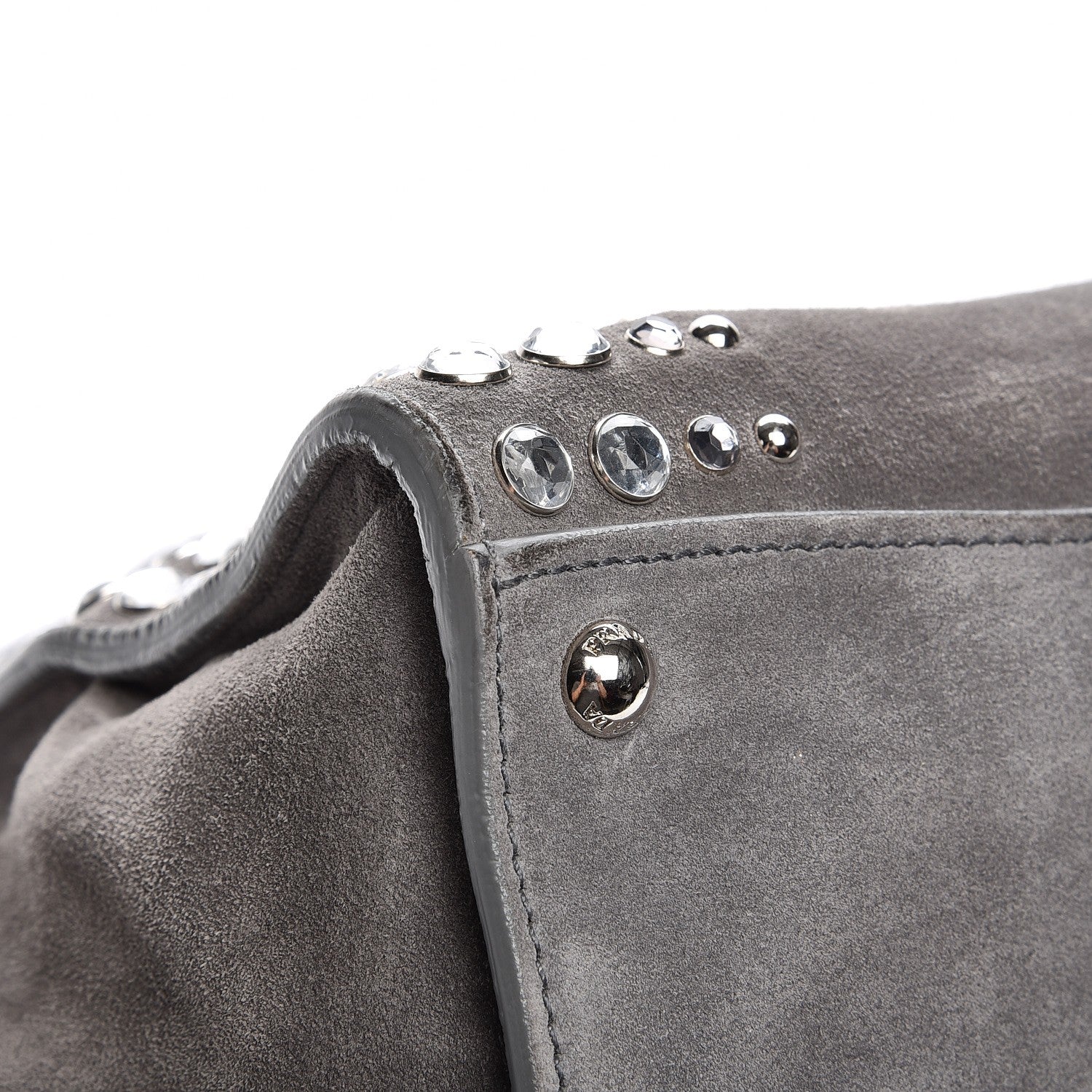 Prada Scamosciato Suede Studded Crystal Twin Pocket Tote Marmo 10 of 16