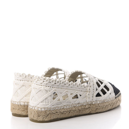 Chanel Woven Fabric Grosgrain CC Espadrilles 38 White Black 4 of 9